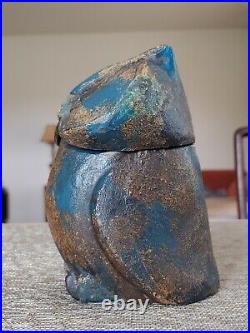 Antique Gilted Blue Glazed Bronze Brass Owl Statue Figurine Incense Burner Decor