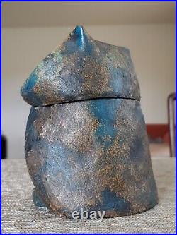 Antique Gilted Blue Glazed Bronze Brass Owl Statue Figurine Incense Burner Decor