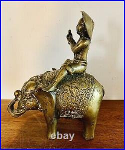 Antique Oriental Chinese Heavy Brass Bronze Shepherd Boy Riding Elephant Statue