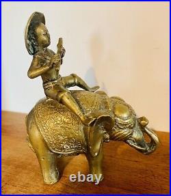 Antique Oriental Chinese Heavy Brass Bronze Shepherd Boy Riding Elephant Statue