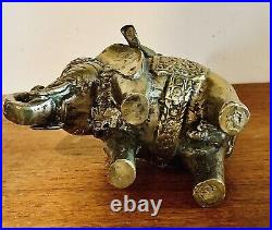 Antique Oriental Chinese Heavy Brass Bronze Shepherd Boy Riding Elephant Statue