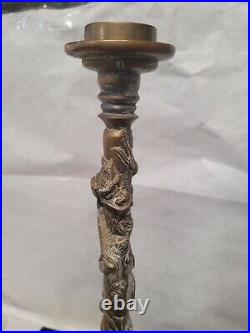 Antique Pr Chinese Bronze Brass Candle Holders DRAGONS 14 h