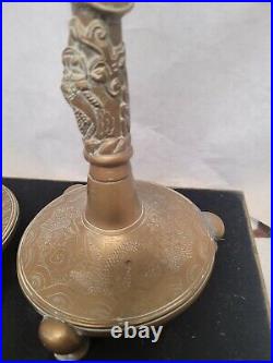 Antique Pr Chinese Bronze Brass Candle Holders DRAGONS 14 h