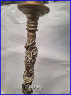 Antique Pr Chinese Bronze Brass Candle Holders DRAGONS 14 h