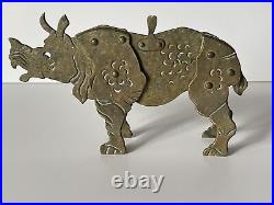 Antique Sculpture Brass Bronze Metal Rhino Rhinoceros Unusual Statue Old Rare