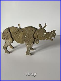 Antique Sculpture Brass Bronze Metal Rhino Rhinoceros Unusual Statue Old Rare