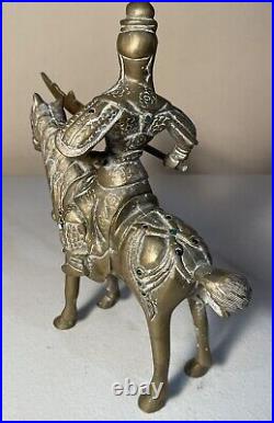 Antique Set Of Intricate Brass Chinese Warriors On Horseback With Weapons 9Tall