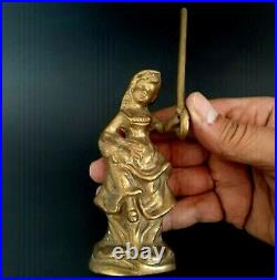 Antique USSR Miniature Bronze Vintage Brass Statue Girl Carrying Rose Crutch Old