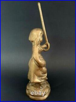 Antique USSR Miniature Bronze Vintage Brass Statue Girl Carrying Rose Crutch Old