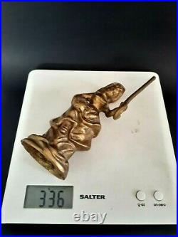 Antique USSR Miniature Bronze Vintage Brass Statue Girl Carrying Rose Crutch Old