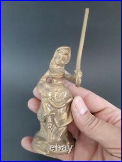 Antique USSR Miniature Bronze Vintage Brass Statue Girl Carrying Rose Crutch Old