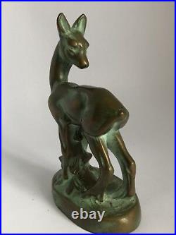 Antique Unknown Signed Bronze / Rubbed Brass Deer Statue