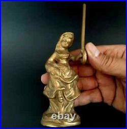 Antique Ussr Bronze Brass Miniature Figure Statue Girl Carrying Roses Crutch Old