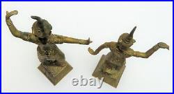 Antique Vintage Bronze Brass Copper Thai Siam Temple Dancer 2 Figures Statues