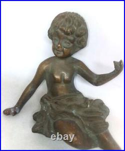 Antique Vintage Collectible Bronze Brass Girl Statue Figurine Part of Decoration