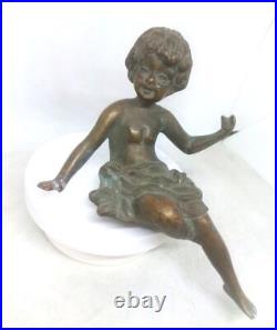 Antique Vintage Collectible Bronze Brass Girl Statue Figurine Part of Decoration