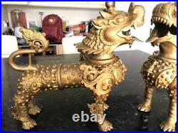 Antique1880/1890 Pair Chinese Dragon Foo Dogs Brass 7.5kg Each 13 Tall VGC