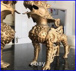 Antique1880/1890 Pair Chinese Dragon Foo Dogs Brass 7.5kg Each 13 Tall VGC