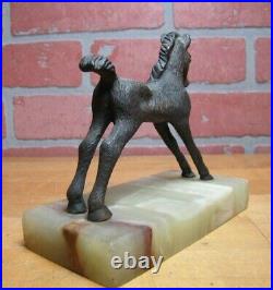 Brass Bronze Horse on Marble Stone Base Old Statue Stylized Decorative Arts Pony