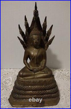 Brass/Bronze Southeast Asian Buddha Meditating with Dragon