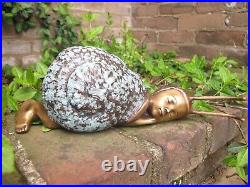 Brass Snail Sculpture Fairy Garden Animal Bronze Statue Sleepy Child Home Decor