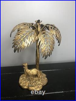 Bronze / Brass Sculpture Man with a Camel Under a Palm Tree