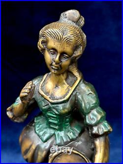 Bronze Brass Statue Of Woman Vintage Primitive Colored Enameling On Dress 12