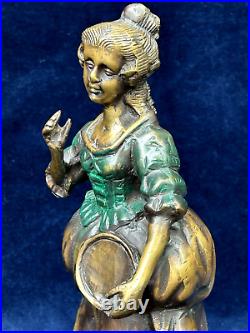 Bronze Brass Statue Of Woman Vintage Primitive Colored Enameling On Dress 12