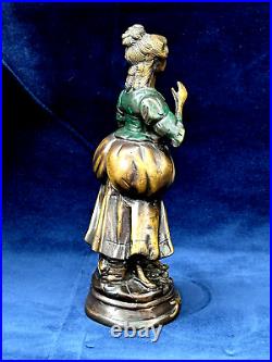 Bronze Brass Statue Of Woman Vintage Primitive Colored Enameling On Dress 12