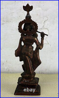 Bronze Brass Statue Ornate Krishna Playing Music Good Fortune 17