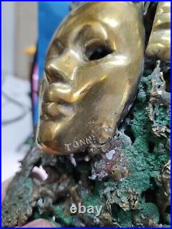 Bronze Sculpture 19 signed TONNY Mid Century Bronze Brass Mask Statue Very Nice