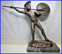 Bronze Spartan, Leonidas Figure Mid 20th Cent on Marble, Very Heavy Excel Condit