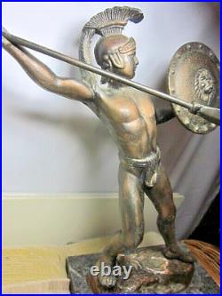 Bronze Spartan, Leonidas Figure Mid 20th Cent on Marble, Very Heavy Excel Condit