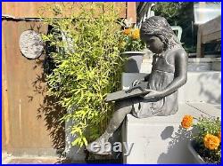 Bronzed Garden Statue of a Young Girl, Sitting Reading a Book
