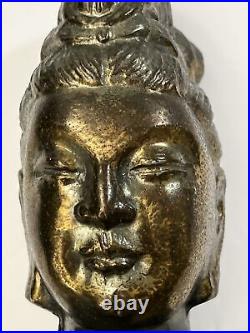 Buddhism China Chinese Kwan-yin Guan Yin Bronze Brass Bust With Marble Base