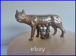 Capitoline wolf romulus and remus brass statue marble base vintage roman italy