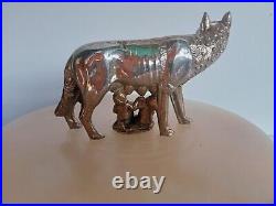 Capitoline wolf romulus and remus brass statue marble base vintage roman italy