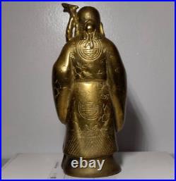 China bronze brass metal antique statue Asia man longevity immortal cane peach