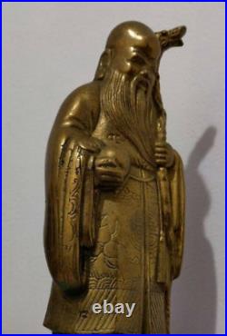China bronze brass metal antique statue Asia man longevity immortal cane peach