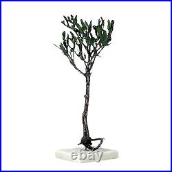 Decorative Real Olive Tree Handmade of Brass on White Marble Base