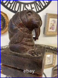 Enrique Zavala Mexico Bronze/ Brass Walrus Sculpture On Wood Stand Art RARE P32