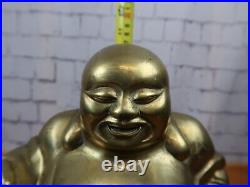Extra Large Laughing Bronze Brass Buddha Sated Figure Of Milofu Rosewood 11LBS