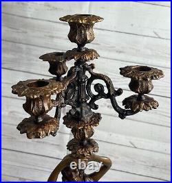 FRENCH Bronze Brass CANDELABRA Candle Holders Marble Base Lost Wax Art
