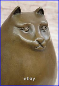French Bronze Solid Brass Amber Figurine Vintage Fat Cat Iron Work Artwork Sale
