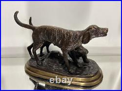 German Shorthaired Pointers Hunting Gun Bird Water Dogs Bronze Brass Art Statue