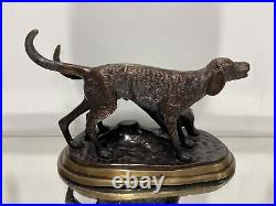 German Shorthaired Pointers Hunting Gun Bird Water Dogs Bronze Brass Art Statue