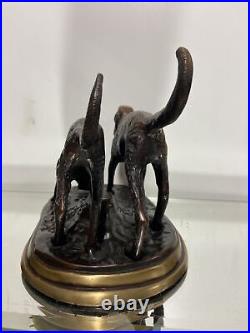 German Shorthaired Pointers Hunting Gun Bird Water Dogs Bronze Brass Art Statue