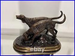 German Shorthaired Pointers Hunting Gun Bird Water Dogs Bronze Brass Art Statue