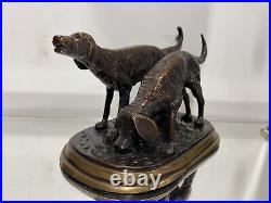 German Shorthaired Pointers Hunting Gun Bird Water Dogs Bronze Brass Art Statue