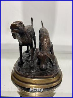 German Shorthaired Pointers Hunting Gun Bird Water Dogs Bronze Brass Art Statue